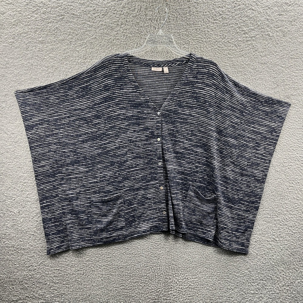 LOGO Lori Goldstein Women 2X Navy White Lagenlook Batwing Oversize Button Up